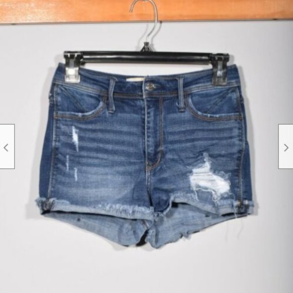 Hollister Pants - Hollister High Rise Distressed Destroyed Medium Wash Cuffed Short Shorts Sz 1
